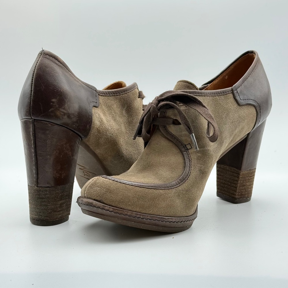 Naya Mindy Brown Suede Leather Lace Up Oxford Block Heel Booties 9M